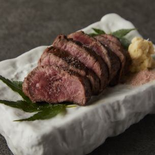 山わさび醤油で食べる ~ 県産黒毛和牛の炙り ~