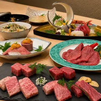 【好評につき復活】五種の牛ステーキ食べ比べ・和牛握り・牛タン石焼の特選肉会席