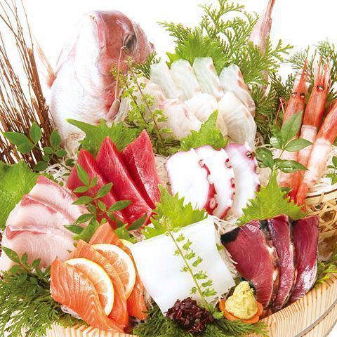 您可以享用我们引以为豪的鲜鱼和美味的清酒！生鱼片◎量！