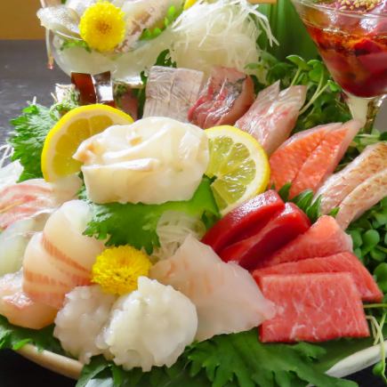 【ひとよし一番人気のコース】前菜3種、刺盛り合わせ、焼魚or煮魚や鍋など※内容は、要お問合せ