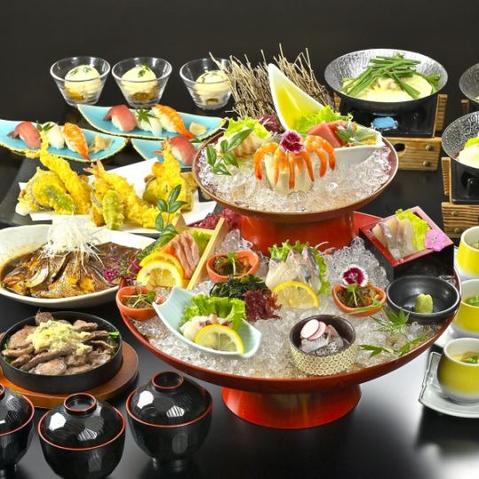 冬宴会【十徳特選！寿司コース】もつ鍋(小)や牛タン、刺身や中トロ寿司等《150分飲み放題付》