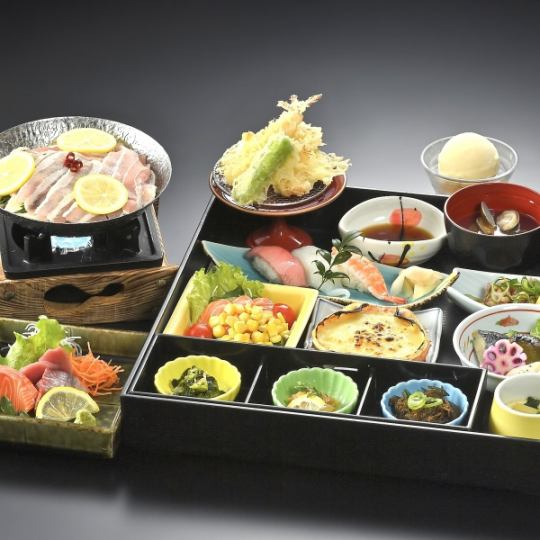 慶弔《春》【極み御膳(梅)】豚バラレモン小鍋や刺身、海老と野菜天ぷら等《ランチ・ディナー》