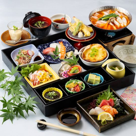 慶弔《夏》【極み御膳(梅)】豚バラチゲ小鍋や刺身、海老と野菜天ぷら等