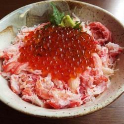 Crab and salmon roe rice bowl