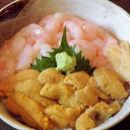 Sweet shrimp and sea urchin rice bowl