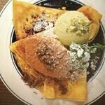 Homemade tiramisu and pistachio gelato