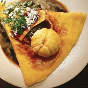 Caramelized baked bananas and affogato al caffe
