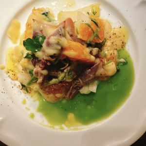 Firefly squid, spring vegetables, Ehime Prefecture Setoka and white miso carpaccio