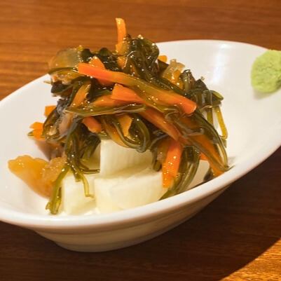 Nagaimo (Japanese yam) and Matsumae-zuke (pickled seafood and vegetables).