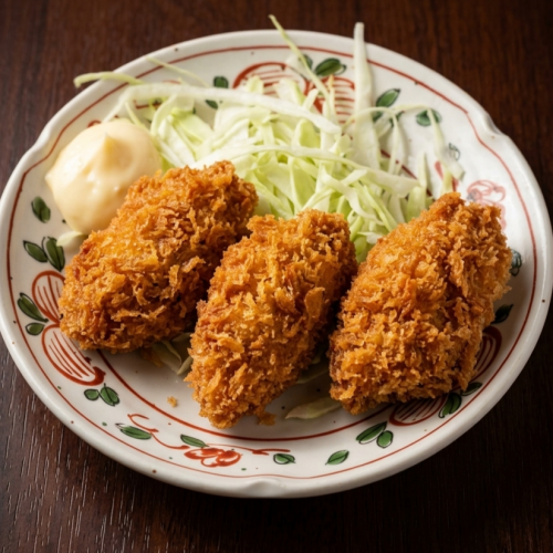 Three fried oysters