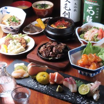 【艶吉湊町6600円コース2時間飲み放題付き】愛媛の刺盛りや媛っこ地鶏の炙り焼きなど9品6600円