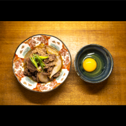 Simmered beef in sukiyaki style