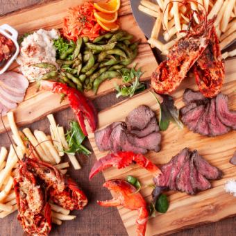 【4・5月限定割引6900⇒6400円】オマール海老付き！豪華グリル&ソムリエ監修ワインフリーフロー