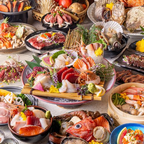 저희 가게의 연회 플랜은 모두 음료 무제한 ◎ 단체석이나 개인실의 자리 등 이용 씬에 맞추어 다수 준비.