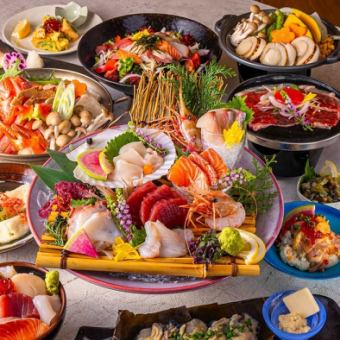 ★個室席確約★【漁火コース】厳選鮮魚5種盛りに陶板焼き 8品 8,000円 3時間飲み放題 銘々盛り◎