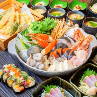 豪華　ズワイガニ入り海鮮鍋と本鮪のっけ鮨を楽しむ【海鮮鍋コース】飲み放題付き 6500円(税込)