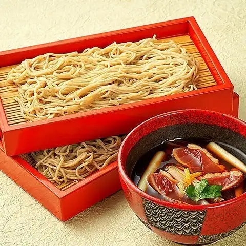Duck and green onion dipping soba