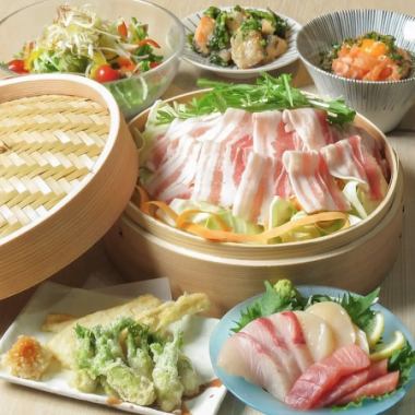 【全日2時間飲み放題付き】豚と旬野菜のせいろ蒸しコース4000円税込