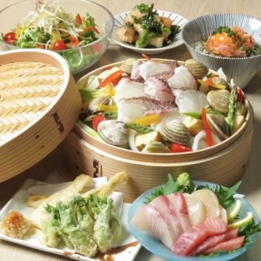【全日2時間飲み放題付き】和牛すき煮と海鮮せいろ蒸しコース6000円