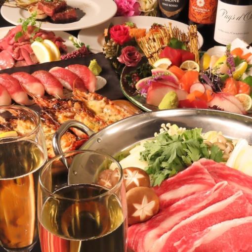 【附生啤酒!白老牛肉寿喜烧&明太子内脏火锅忘年会套餐】