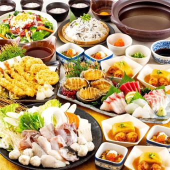 <Banner special offer> [Year-end party premium] 8 dishes including puffer fish tetchiri hotpot and steamed abalone sashimi platter + 2 hours all-you-can-drink for 6,500 yen