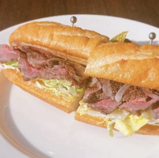 Roast beef baguette sandwich