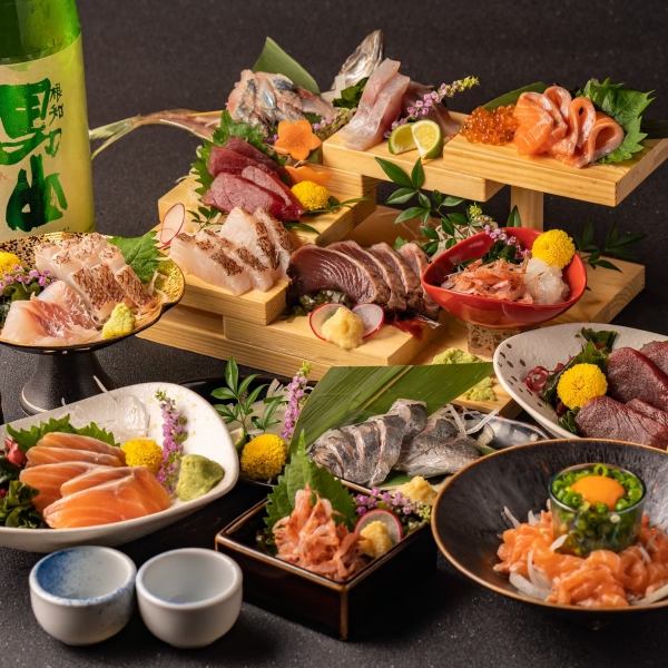 Shizuoka products are delicious! You can enjoy fresh seafood caught at Shizuoka's fishing port, Shizuoka's local sake, and Shizuoka's Kuroge Wagyu beef straight from the farm.