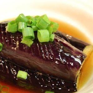 Deep-fried long eggplant with ginger soy sauce