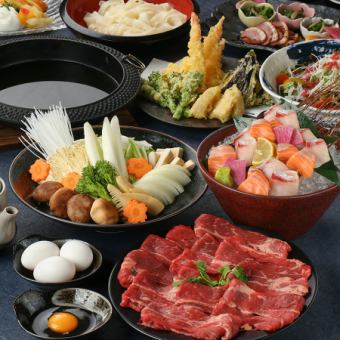 [Iron pot] Wagyu beef sukiyaki or Wagyu beef shabu-shabu, all 7 spare ribs "Kaede nabe course" 120 minutes all-you-can-drink including draft beer