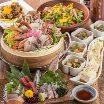 【雅コース】選べるメインは牡蠣と鶏肉のみぞれ鍋or海鮮せいろ蒸し/2時間飲み放題付き8品5,000円