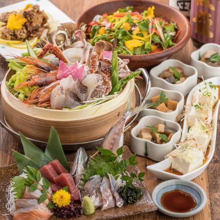 【雅コース】選べるメインは牡蠣と鶏肉のみぞれ鍋or海鮮せいろ蒸し/2時間飲み放題付き8品5,000円