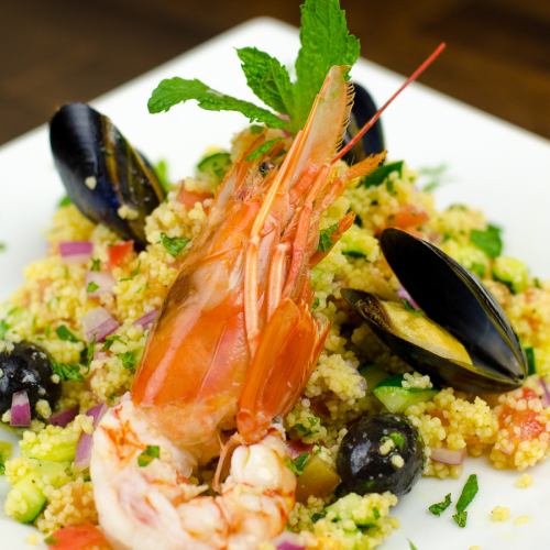 Moroccan couscous with shrimp and mussels