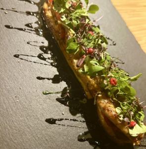 茄子のコンフィとセミドライトマトと秋刀魚のグリル バトー仕立て