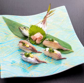 Live horse mackerel sushi