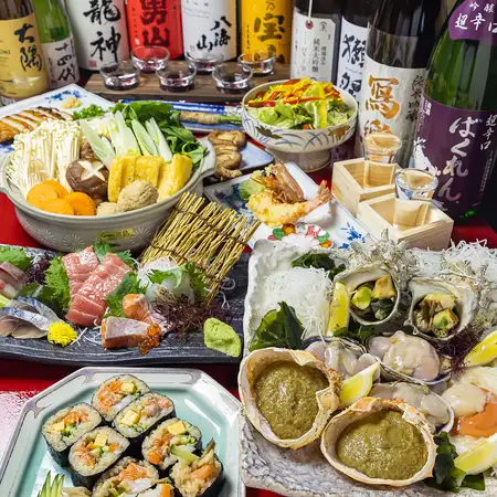 【送迎バス有】名物手羽唐揚や朝採れ刺身5種盛りなど◎なわのれん竹コース<全12品>7700円(税込)
