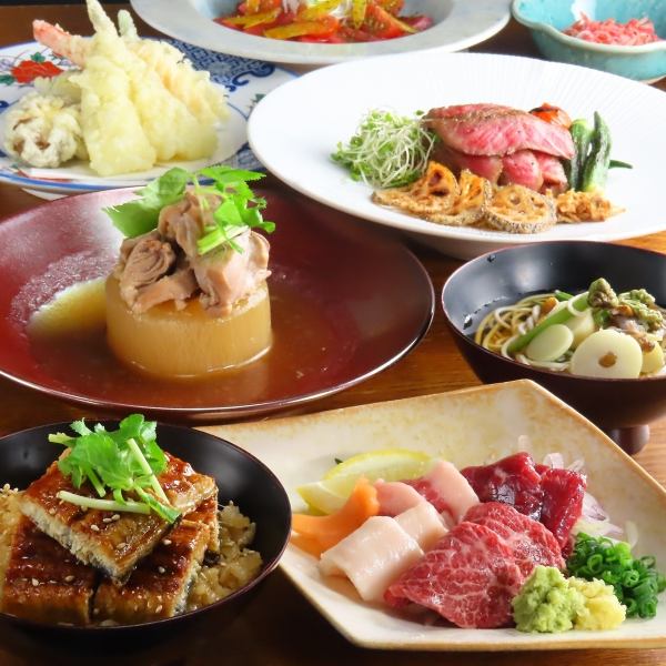 【当店イチオシ◆】創作料理+国産馬刺しを堪能出来る飲放付コース！クーポンで500円OFF！