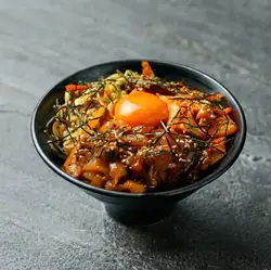 Bibimbap-style seafood rice bowl