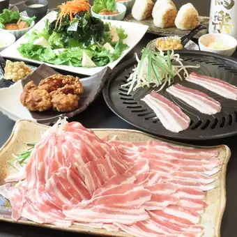 *Limited to 2 groups per day* [2-hour all-you-can-drink with draft beer] "Shin-Seiryu" course featuring specialty Sangen pork yakiniku shabu-shabu and more for 5000 yen