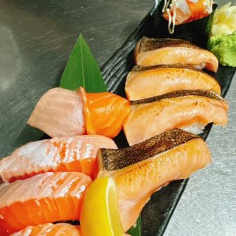 Assortment of 3 kinds of Misaki salmon (raw, grilled, grilled mayo)