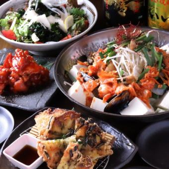 日曜日、平日は無制限飲み放題！金、土曜祝前日は2時間飲み放題【韓国料理コース】全9品 4000円