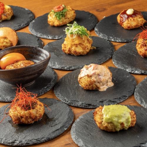 自慢の自家製つくね。食べ比べも楽しめます。