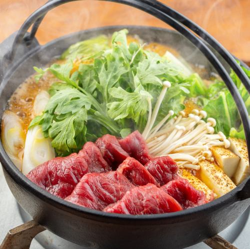 Sukiyaki-style sakura hot pot using sakura meat