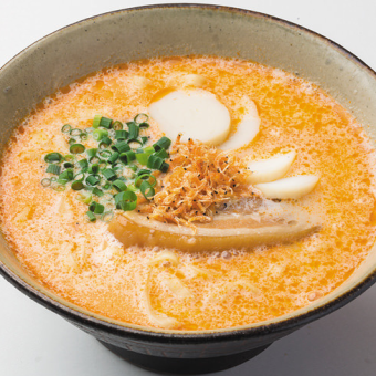 Shrimp Okinawa soba with soy milk soup