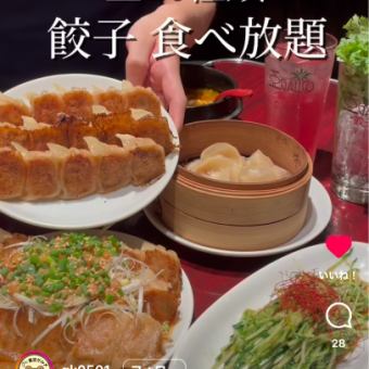 餃子100分食べ放題プレミアム10種以上＊他の全メニューも10%引き＊追加で飲み放題も付けられます