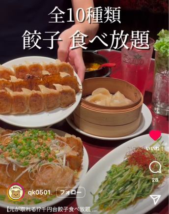 餃子100分食べ放題プレミアム10種以上＊他の全メニューも10%引き＊追加で飲み放題も付けられます