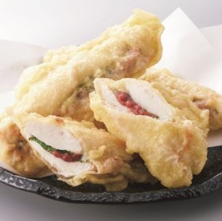 Fried chicken fillet with plum perilla