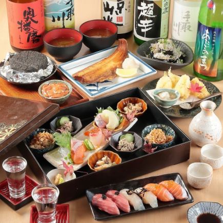 オススメ★飲み放題付★全13品5500円コース~名物!お造り3種,酒あて3種の玉手箱も含む♪~