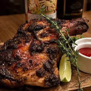 Jerk chicken made with bone-in chicken thighs