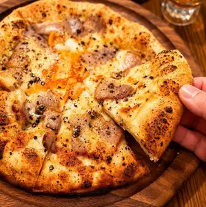 Smoked bacon carbonara pizza