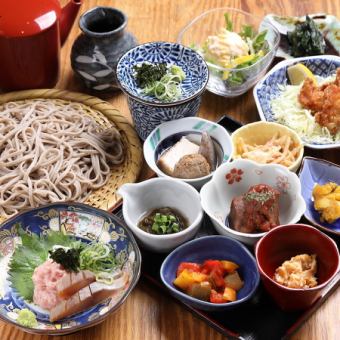 【野歩ランチコース】7品の小鉢と信州おそばの全12品　　3,500円(税込)